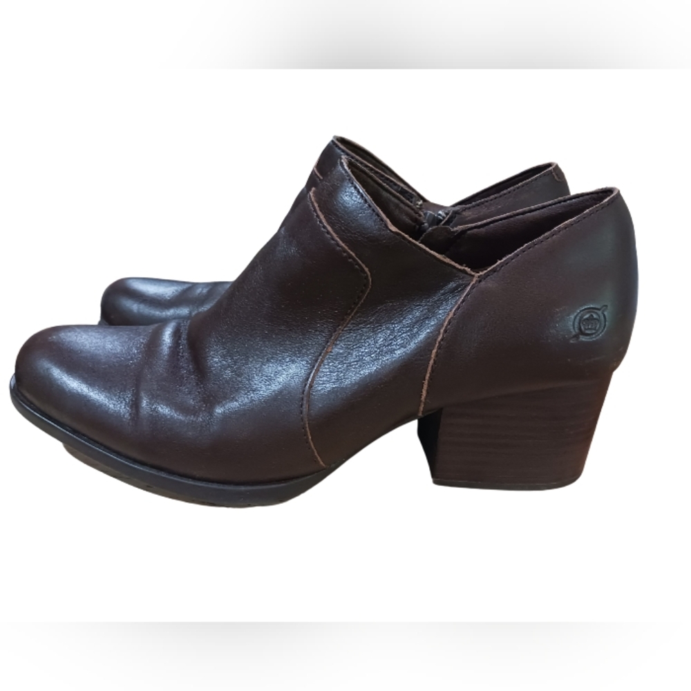 Born Caley Stacked‎ Heel Leather Booties- Dark Brown, US 9.5M / EUR 41